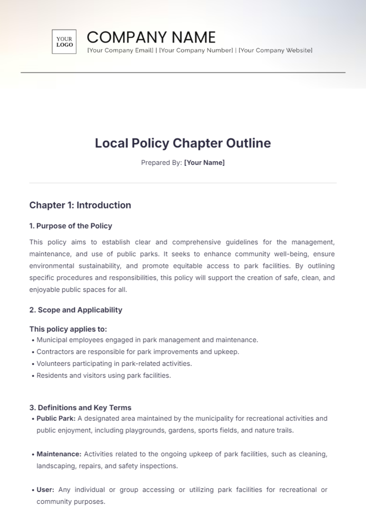 Local Policy Chapter Outline Template - Edit Online & Download