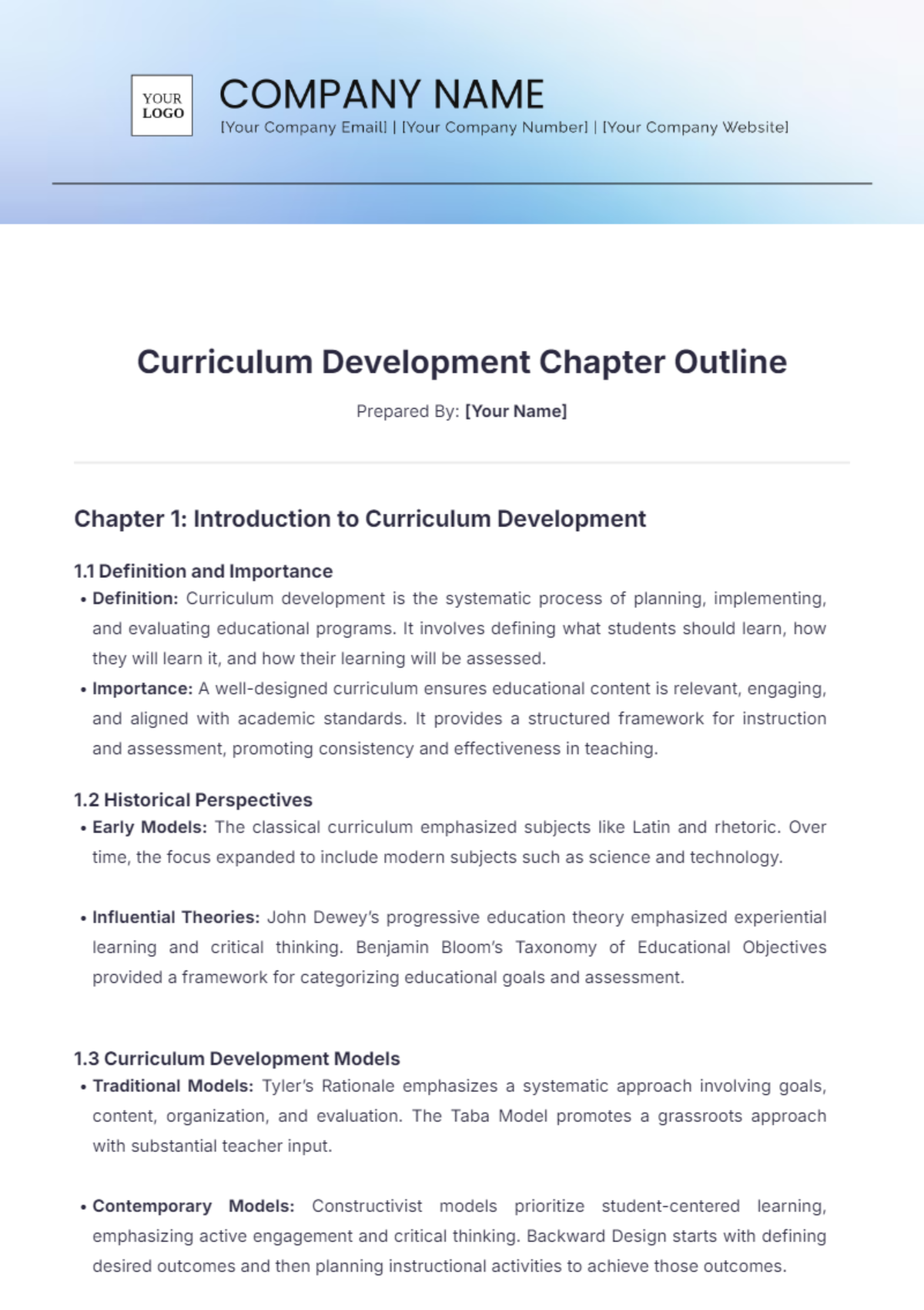 Curriculum Development Chapter Outline Template - Edit Online & Download