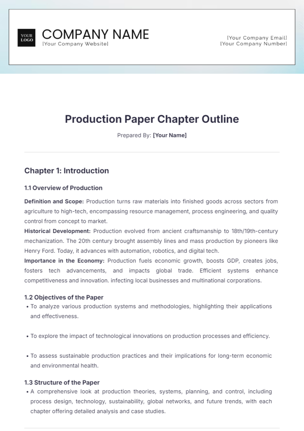 Production Paper Chapter Outline Template - Edit Online & Download