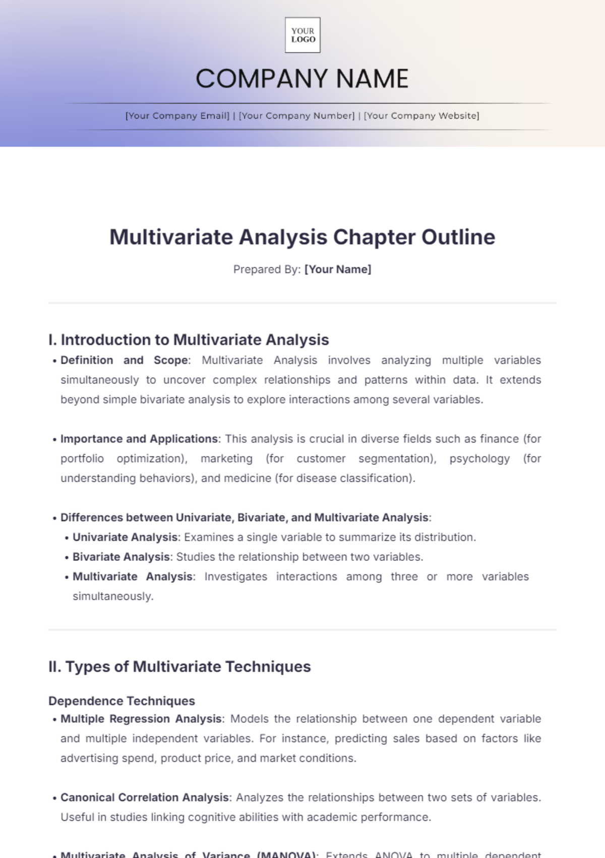 Multivariate Analysis Chapter Outline Template - Edit Online & Download