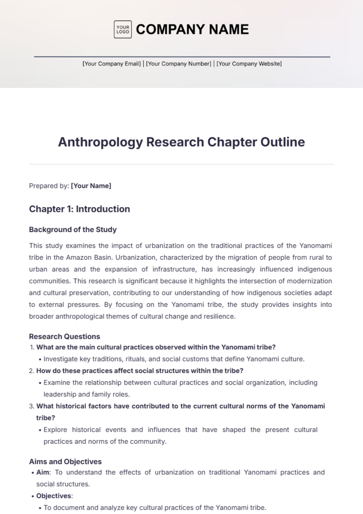 Anthropology Research Chapter Outline Template - Edit Online & Download