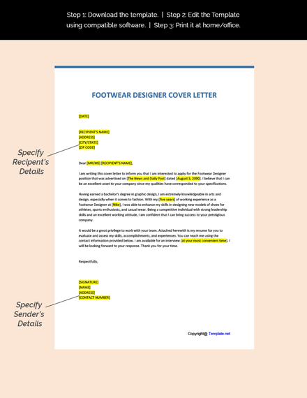 Free Footwear Designer Cover Letter Template - Google Docs, Word ...