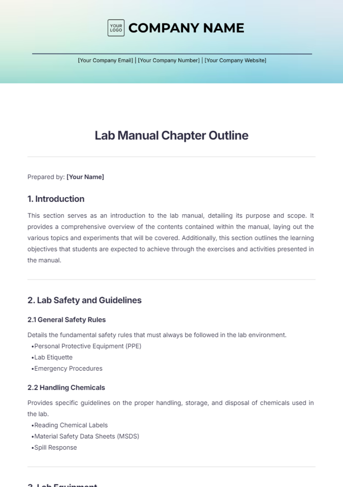 Lab Manual Chapter Outline Template - Edit Online & Download