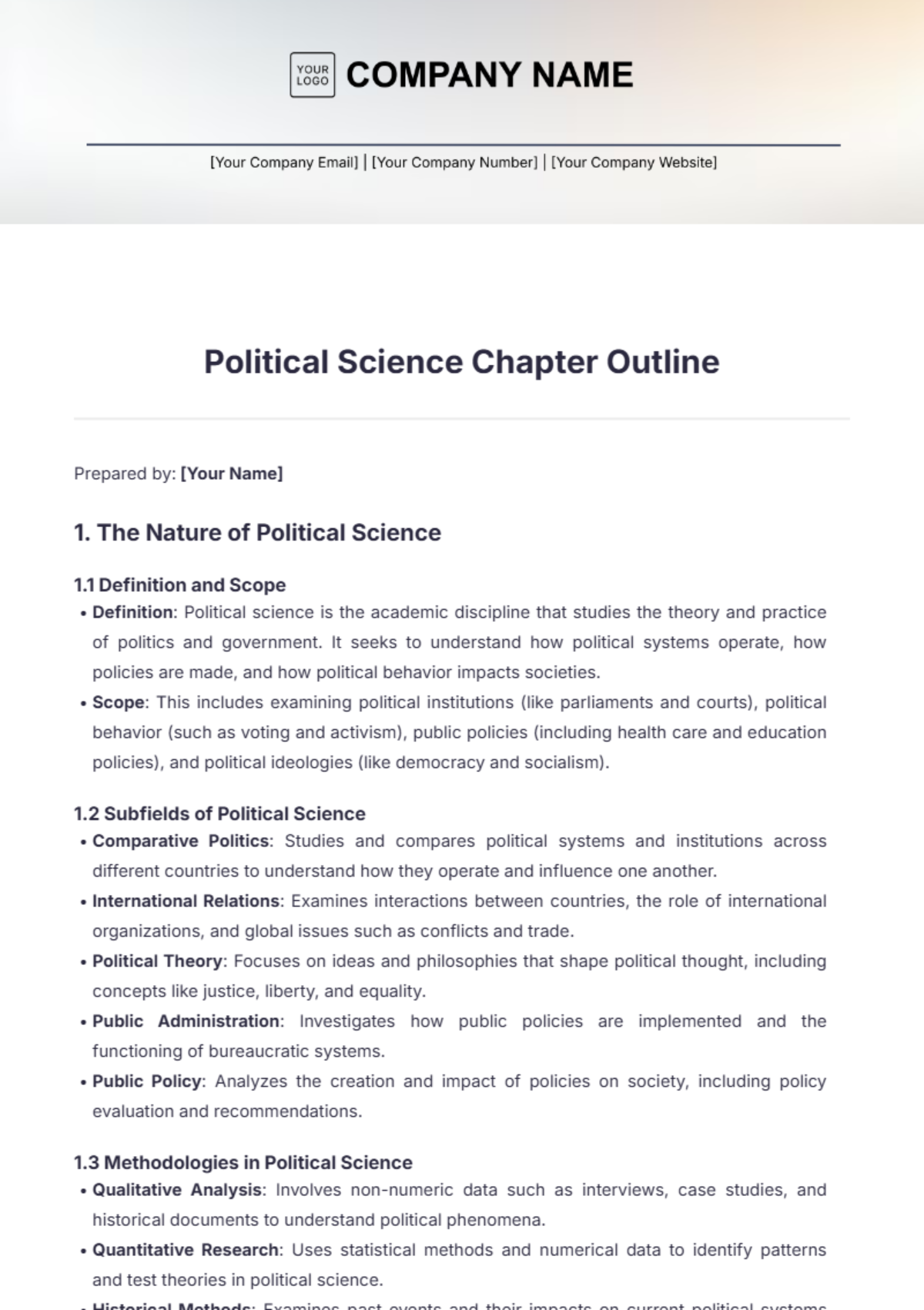 Political Science Chapter Outline Template - Edit Online & Download