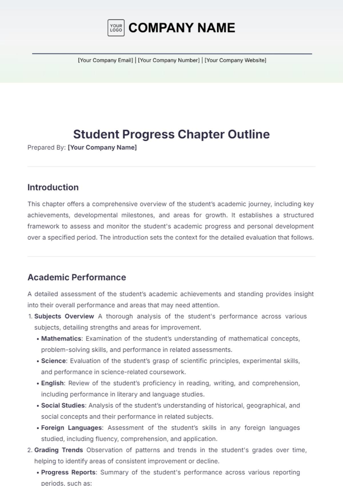 Student Progress Chapter Outline Template - Edit Online & Download