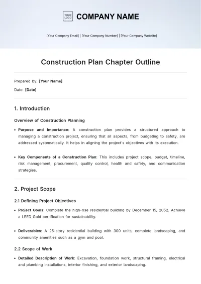 Free Construction Plan Chapter Outline Template to Edit Online