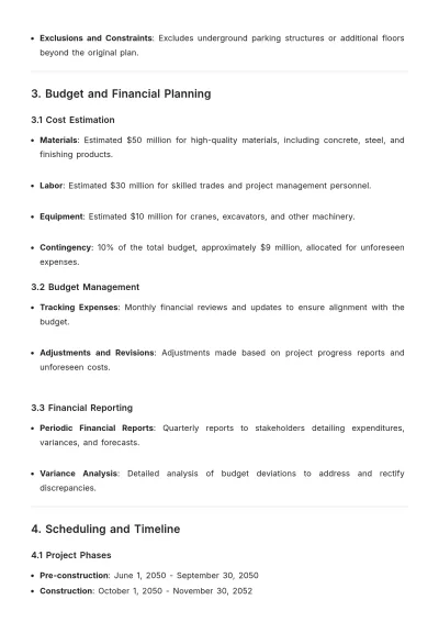Free Construction Plan Chapter Outline Template to Edit Online