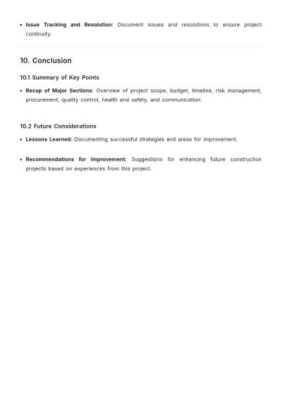 Free Construction Plan Chapter Outline Template to Edit Online