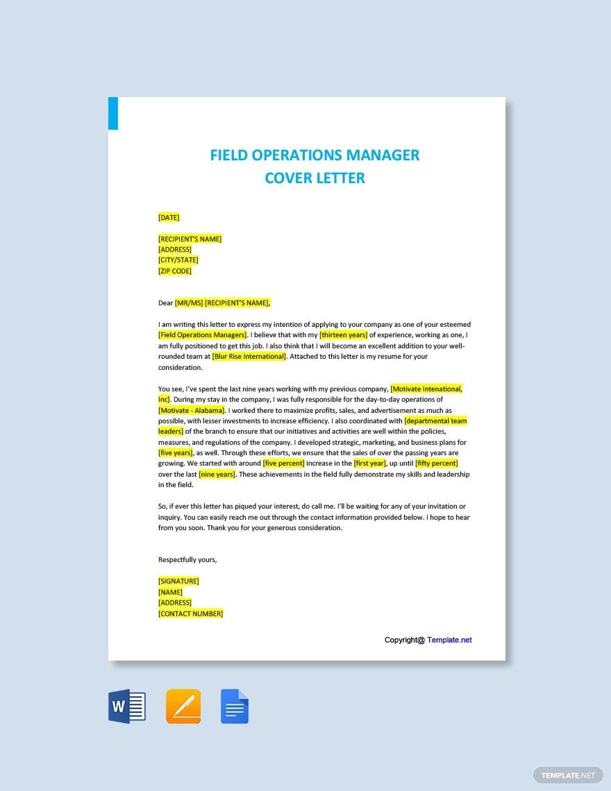 Free -Field Operations Manager Cover Letter Template