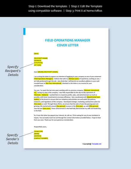 Field Operations Manager Cover Letter Template