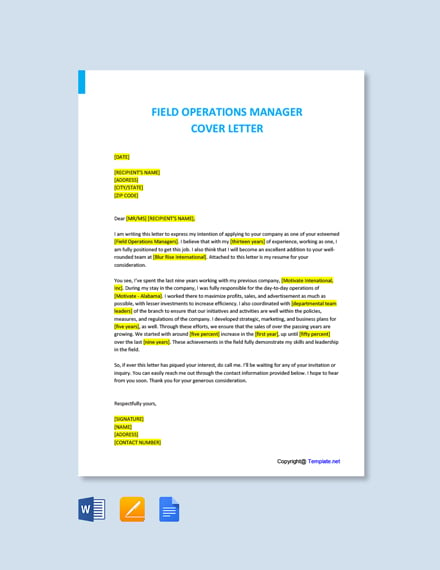 Field Operations Manager Cover Letter 