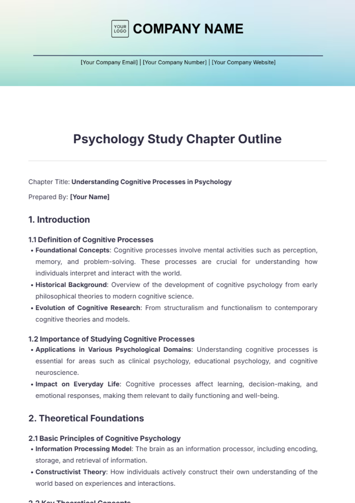 Psychology Study Chapter Outline Template - Edit Online & Download