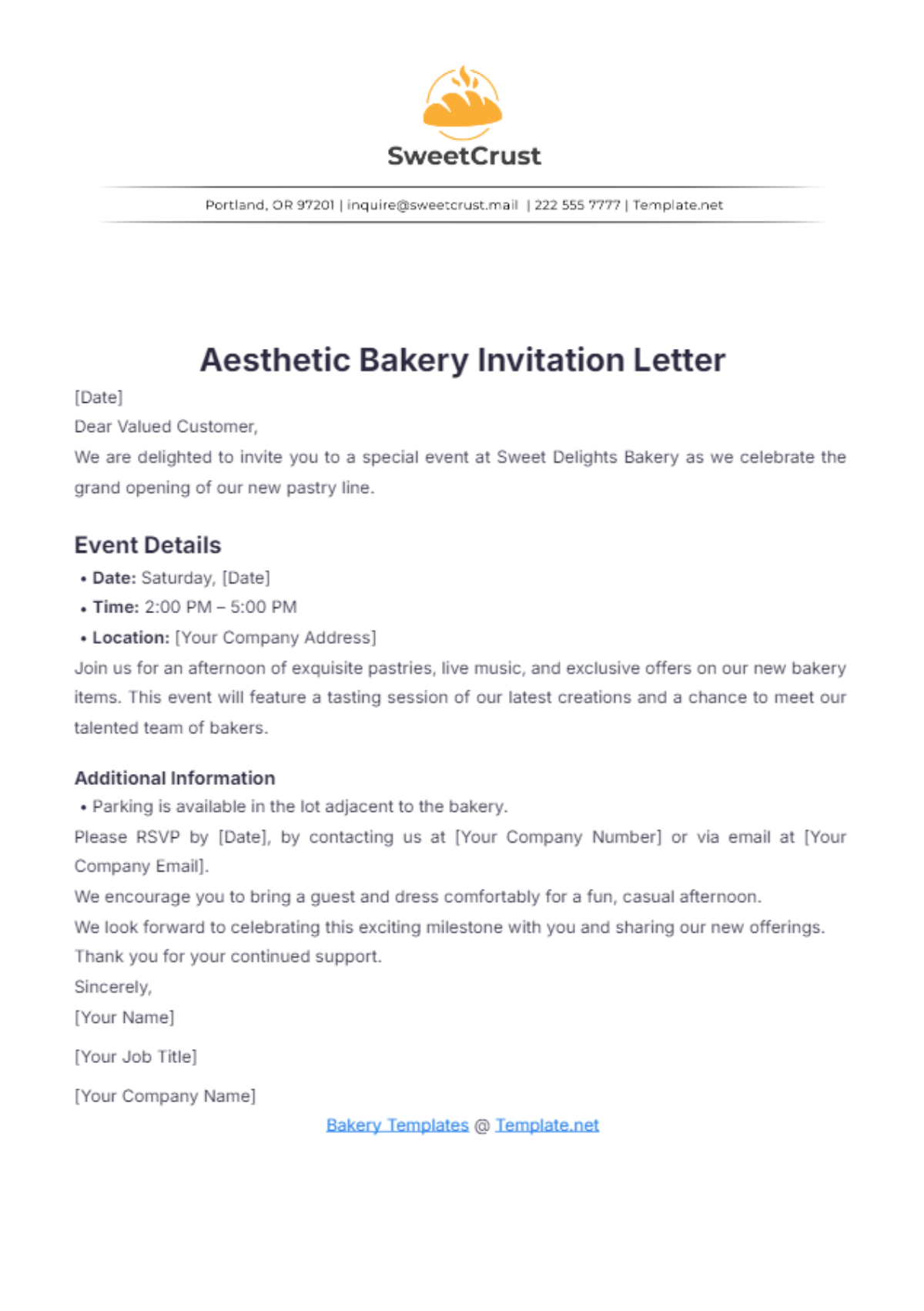 Aesthetic Bakery Invitation Letter Template - Edit Online & Download