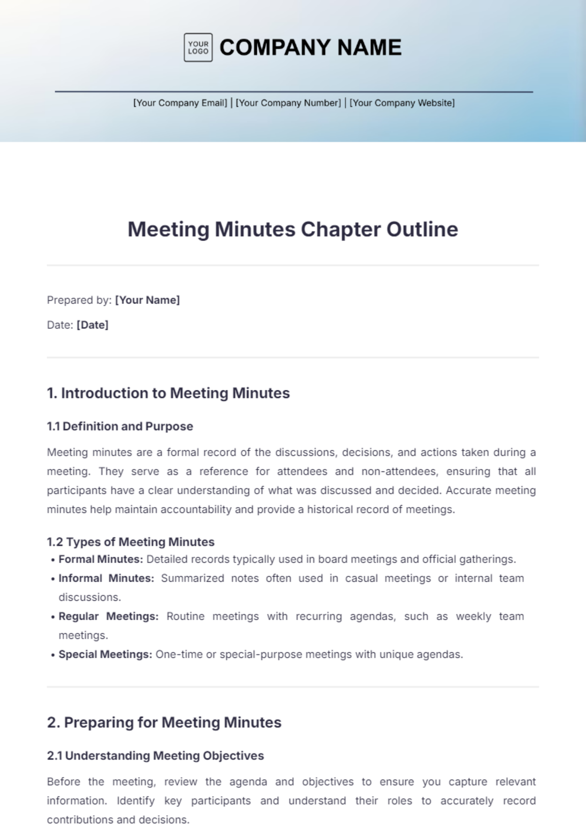 Meeting Minutes Chapter Outline Template - Edit Online & Download