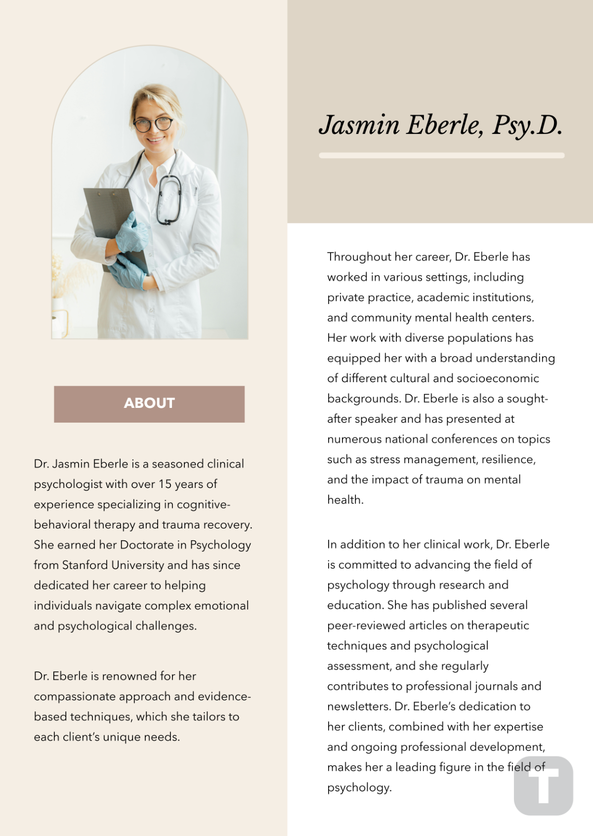 Psychologist Professional Bio Template - Edit Online & Download