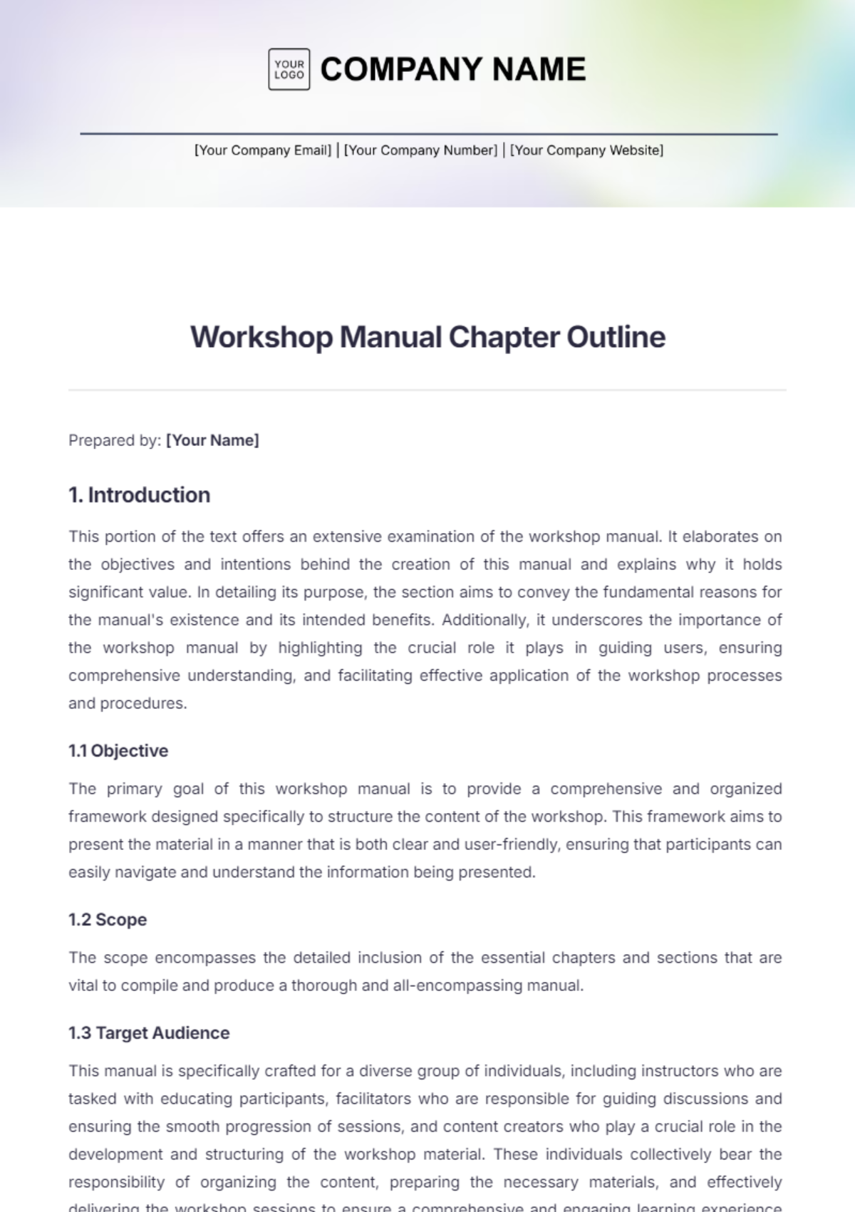 Workshop Manual Chapter Outline Template - Edit Online & Download