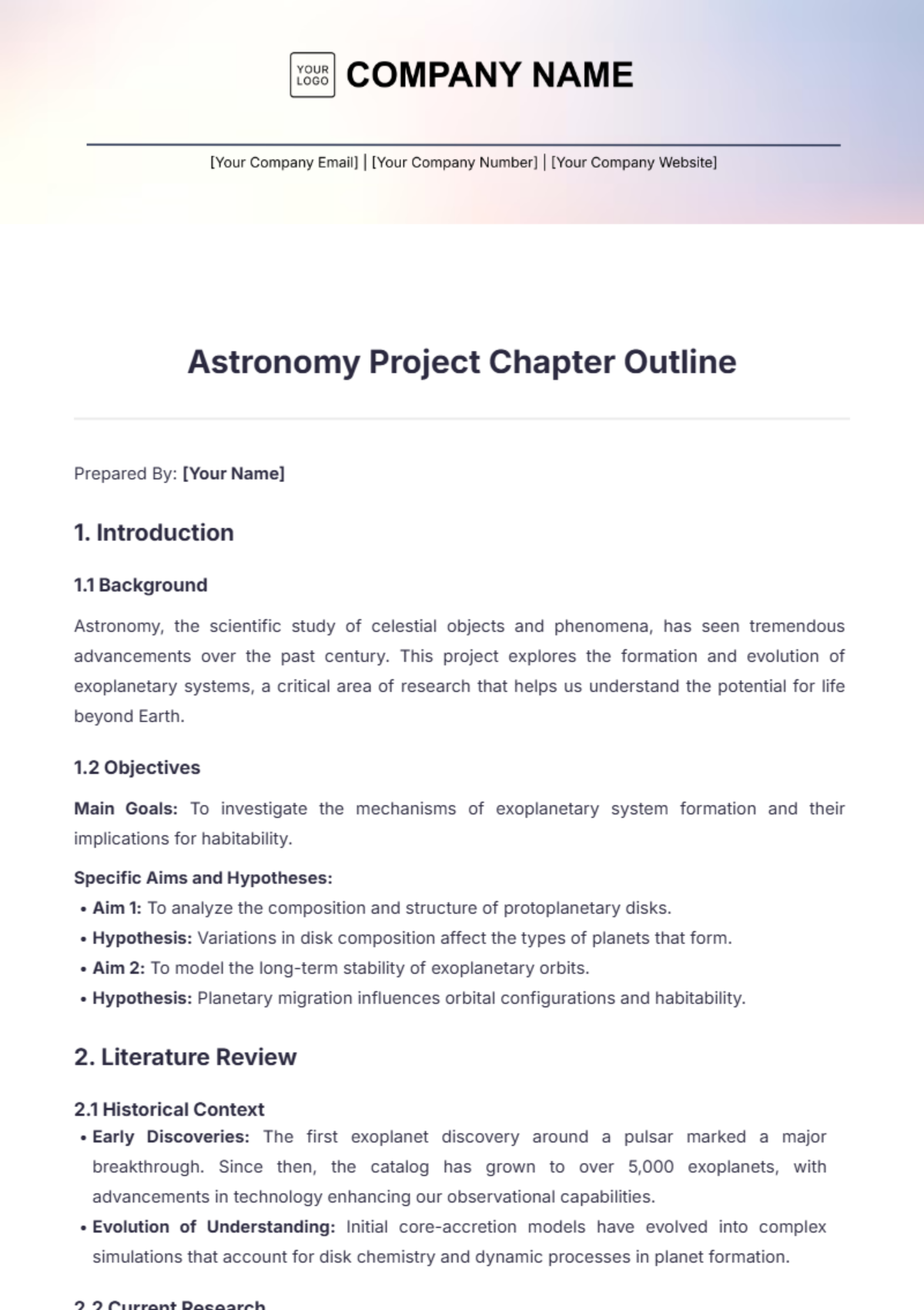 Astronomy Project Chapter Outline Template - Edit Online & Download