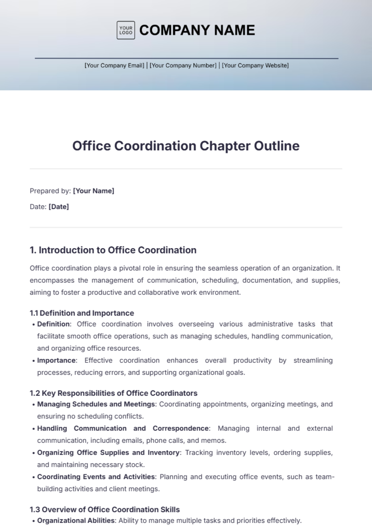 Office Coordination Chapter Outline Template - Edit Online & Download