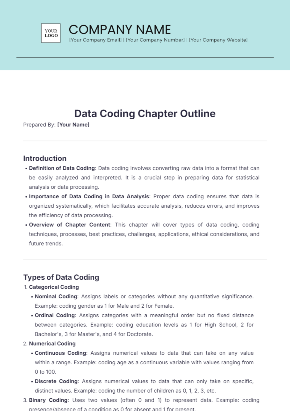 Data Coding Chapter Outline Template - Edit Online & Download