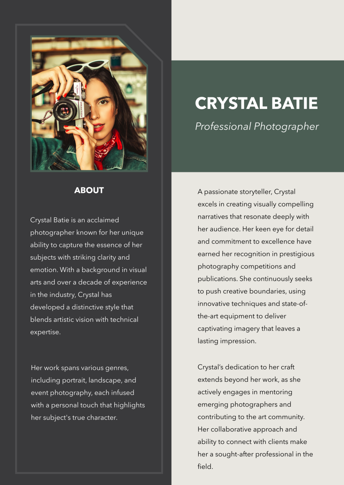 Blank Photographer Professional Bio Template