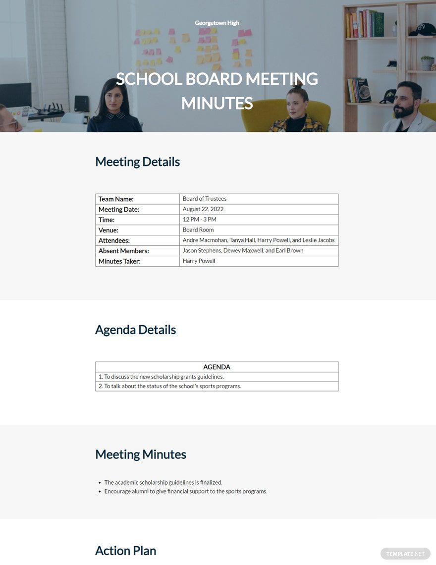 School Board Meeting Minutes Template in Word, Google Docs, Apple Pages