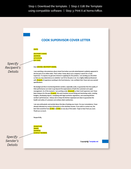 Cook Supervisor Cover Letter Template