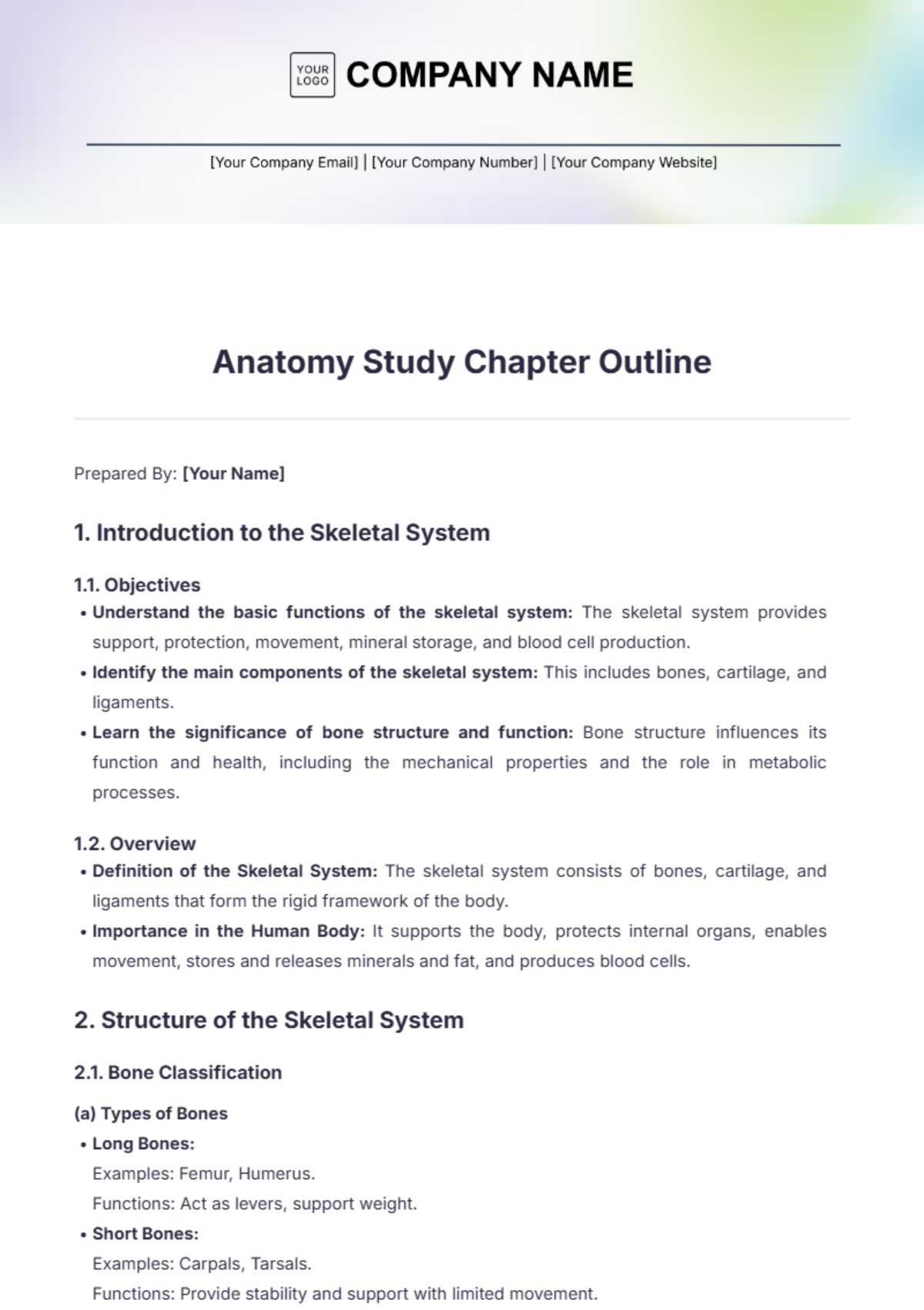 Anatomy Study Chapter Outline Template - Edit Online & Download