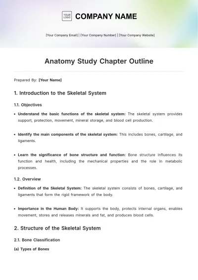 Free Anatomy Study Chapter Outline Template to Edit Online