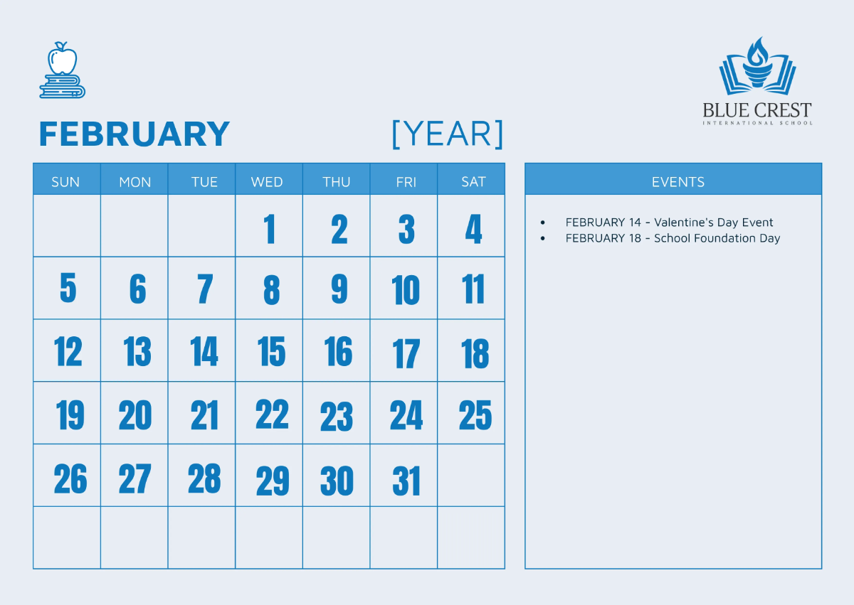 Free School Monthly Calendar Template to Edit Online