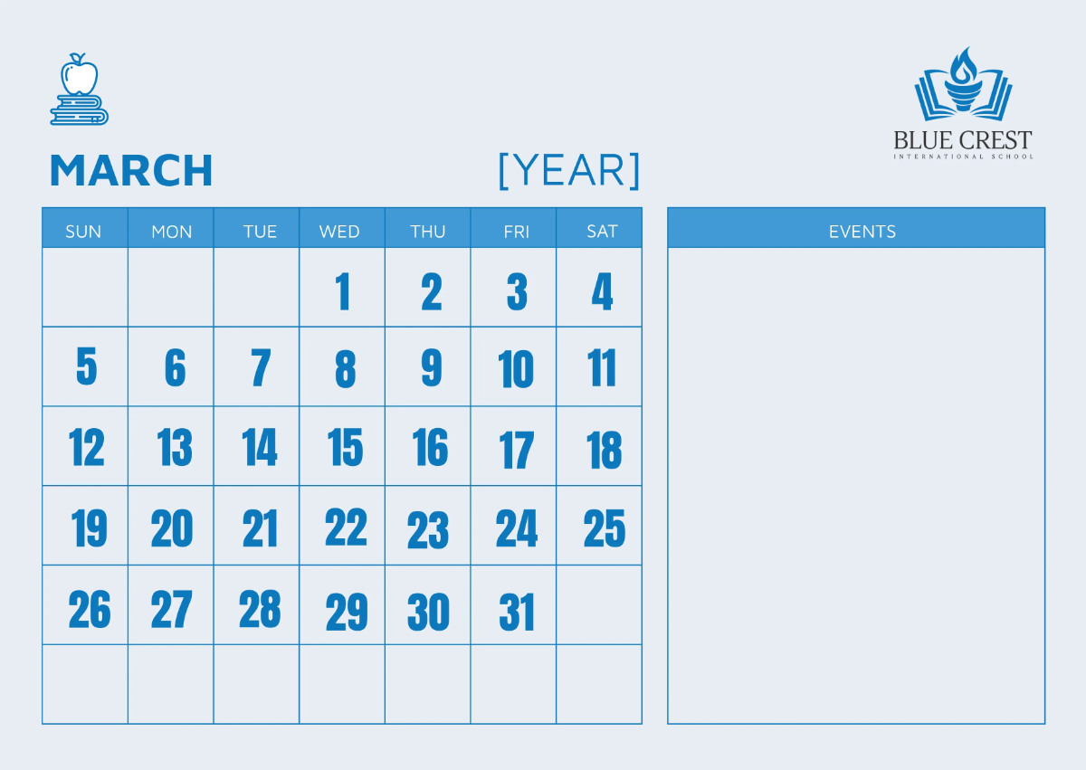 Free School Monthly Calendar Template to Edit Online