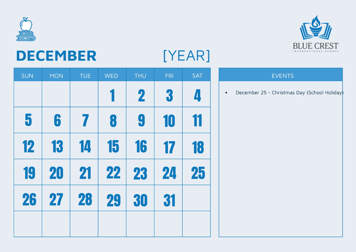 Free School Monthly Calendar Template to Edit Online