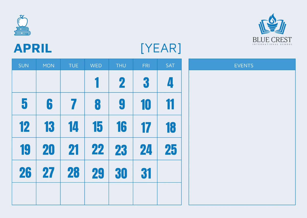 Free School Monthly Calendar Template to Edit Online