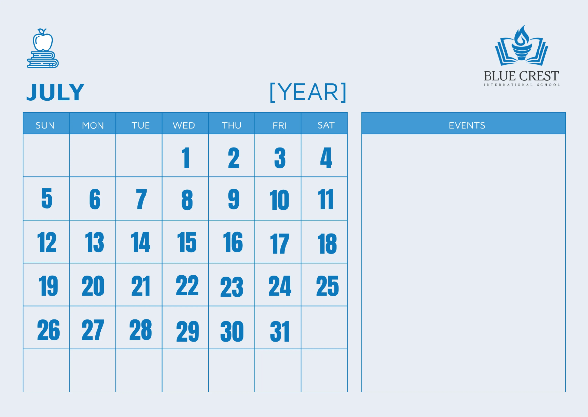 Free School Monthly Calendar Template to Edit Online