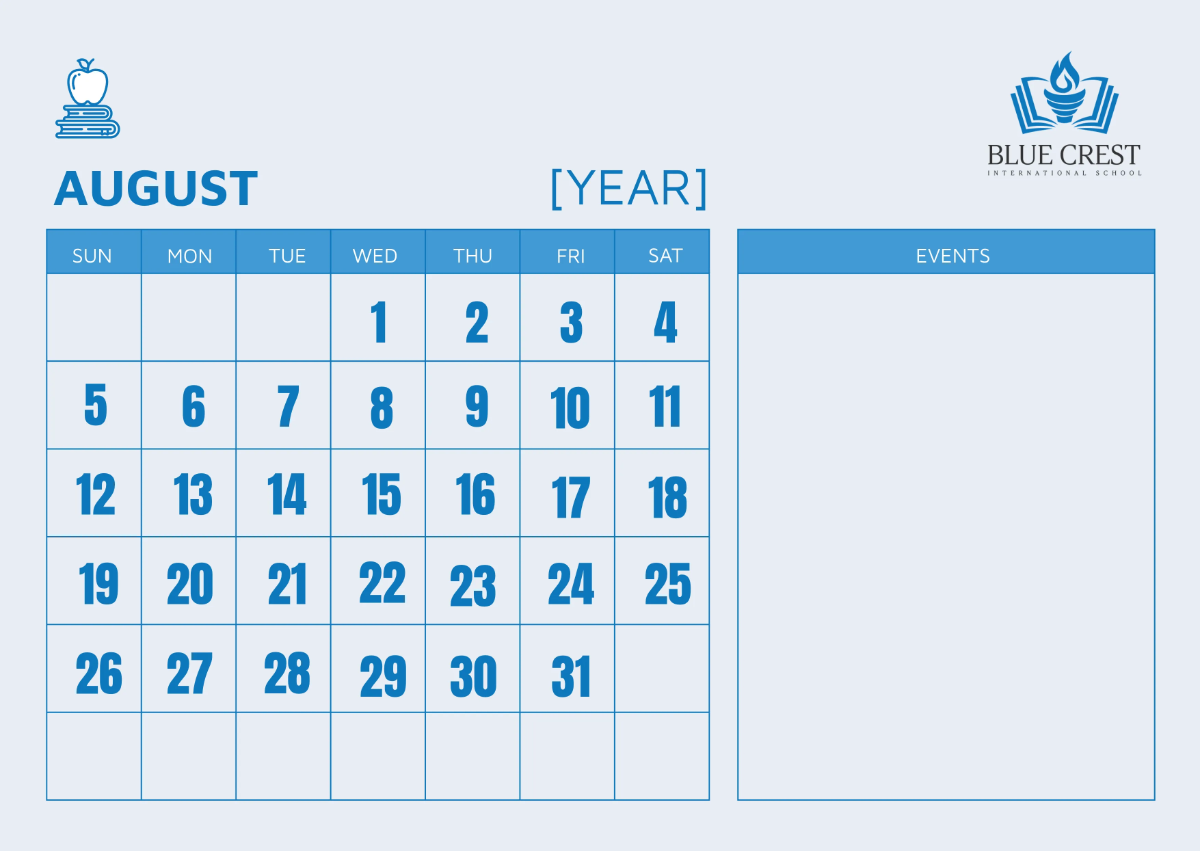 Free School Monthly Calendar Template to Edit Online