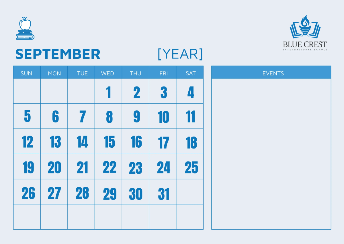 Free School Monthly Calendar Template to Edit Online