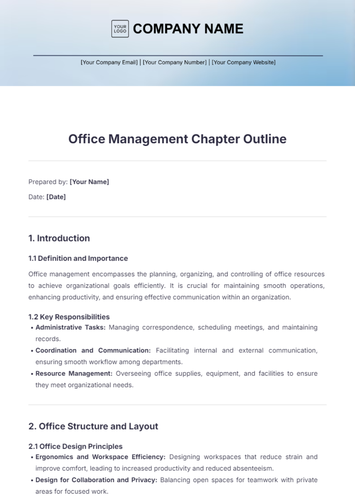 Office Management Chapter Outline Template - Edit Online & Download