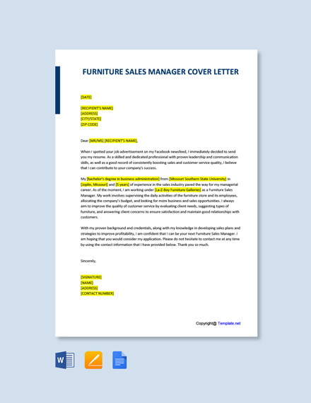 Free Furniture Sales Manager Cover Letter Template Word Apple Pages Google Docs