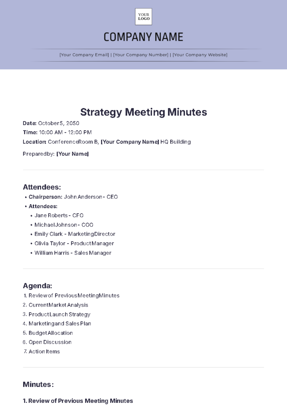 Strategy Meeting Minutes Template