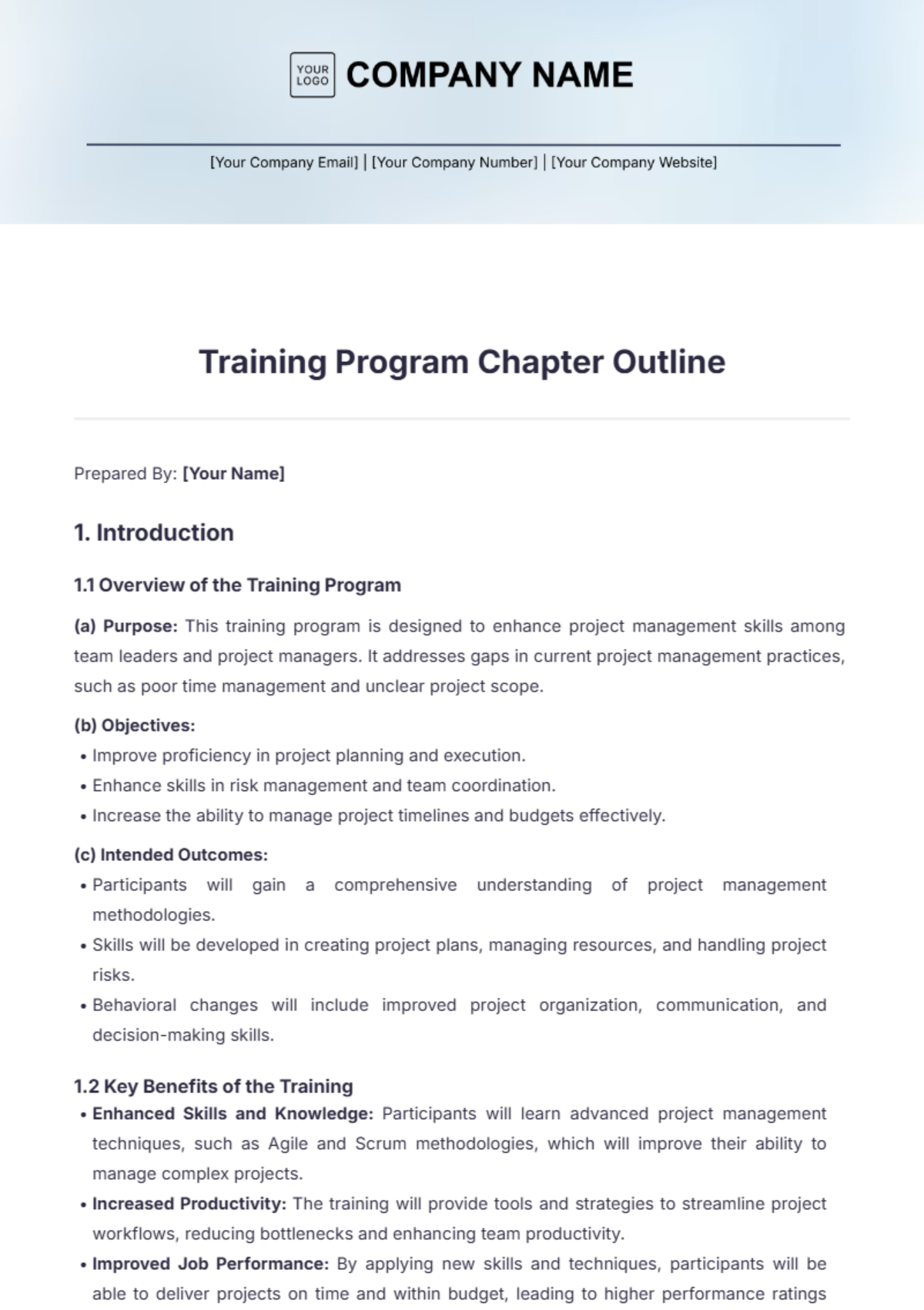 Training Program Chapter Outline Template - Edit Online & Download