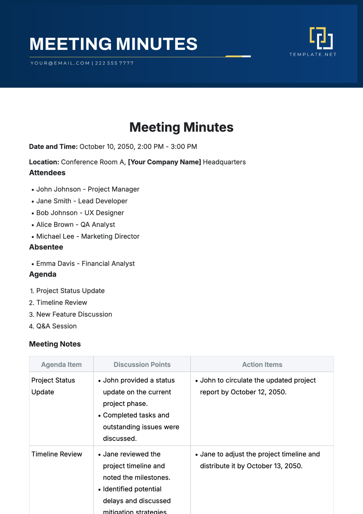 Meeting Minutes Template - Edit Online & Download