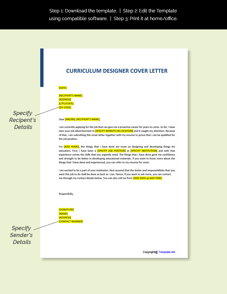 cover letter for curriculum designer