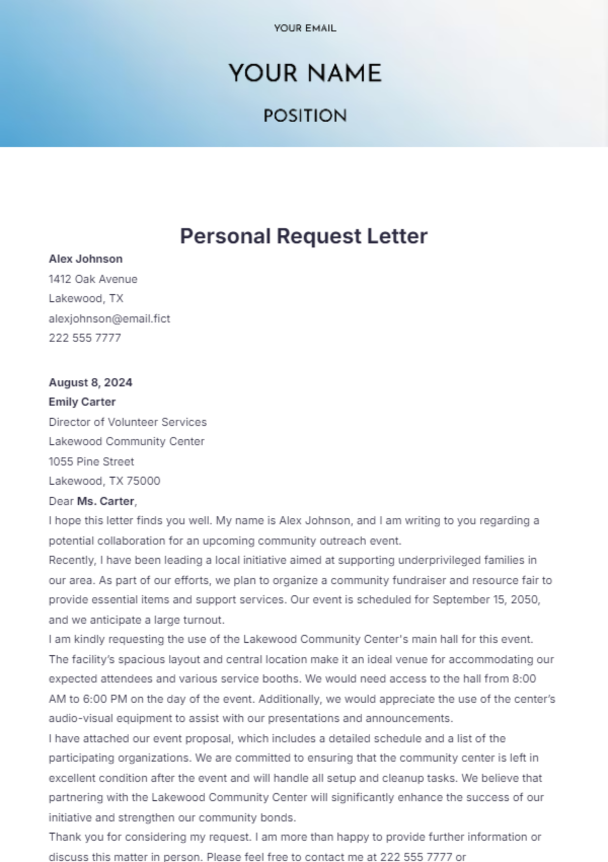 Personal Request Letter Template - Edit Online & Download