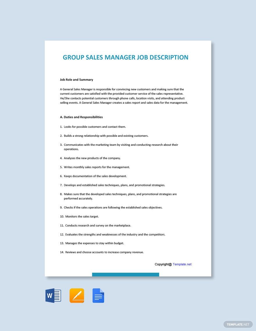 Group Sales Manager Job Description Template