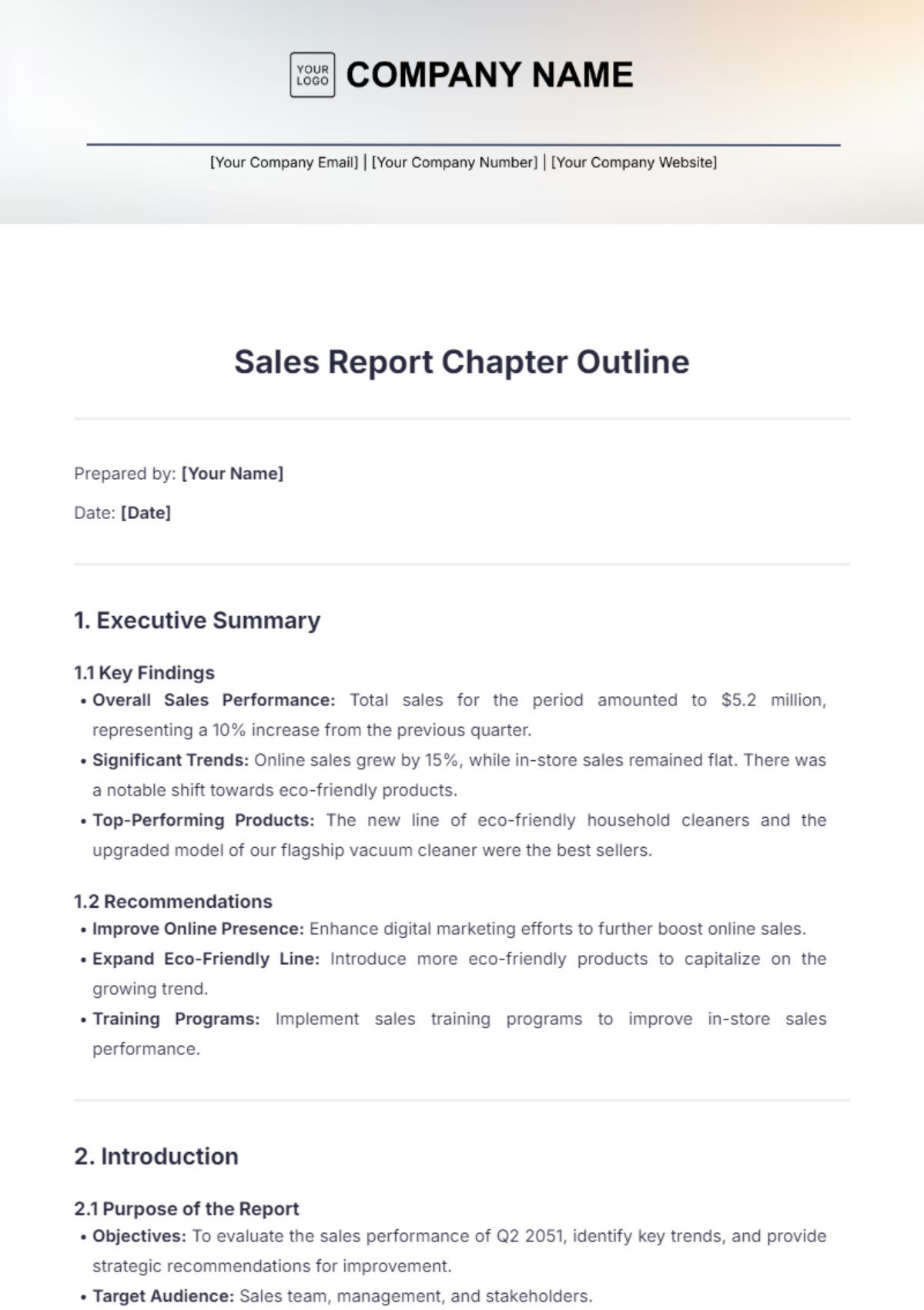 Sales Report Chapter Outline Template - Edit Online & Download