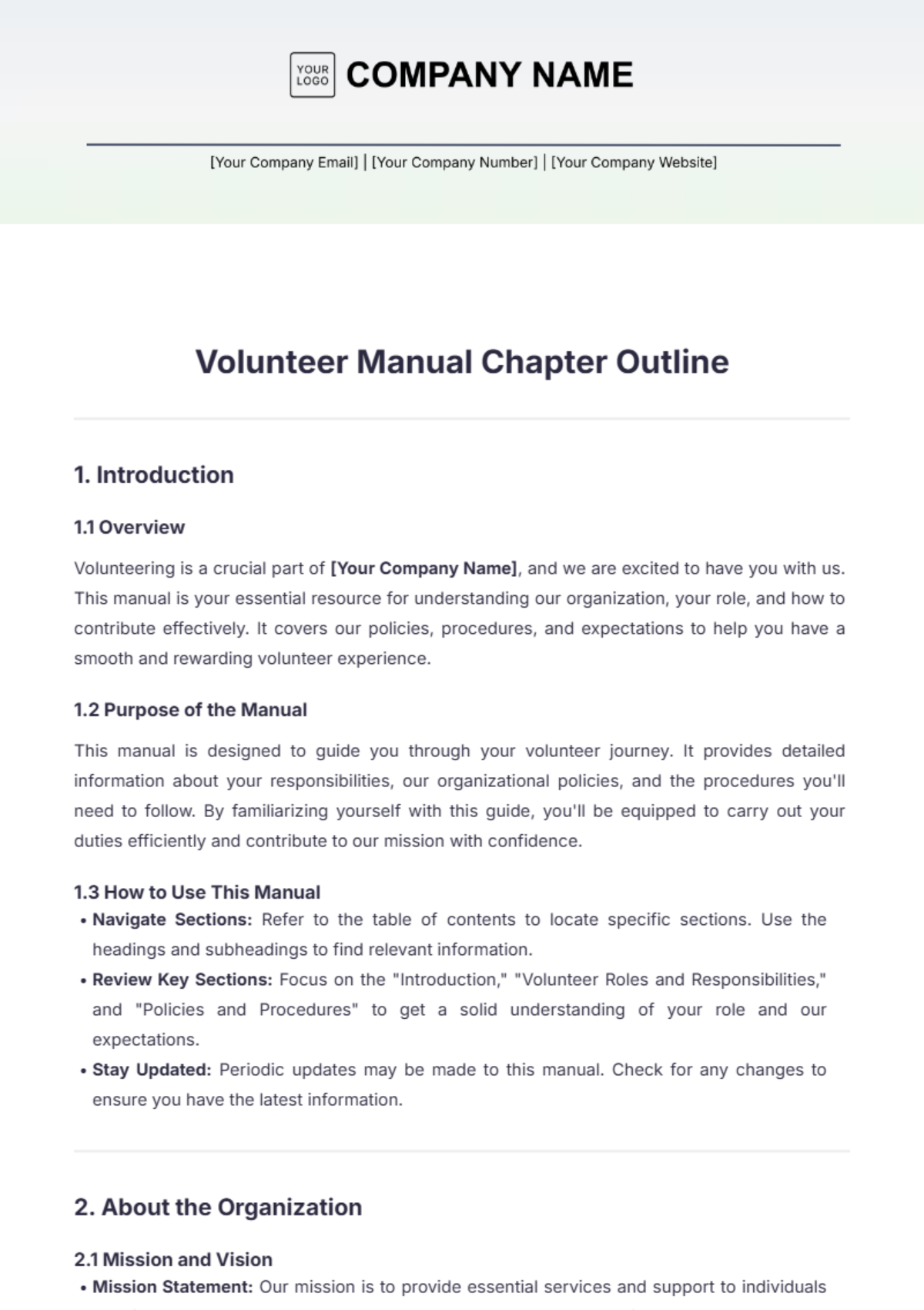 Volunteer Manual Chapter Outline Template - Edit Online & Download