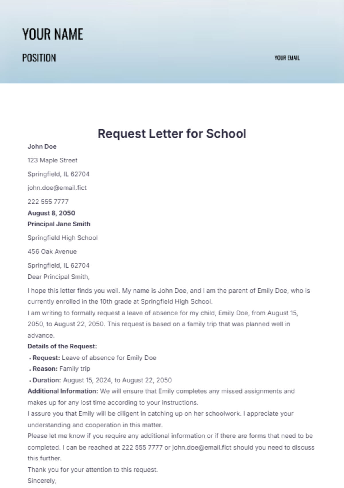 Request Letter for School Template - Edit Online & Download