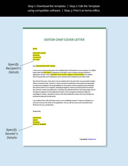 Editor Chief Cover Letter Template - Google Docs, Word, Apple Pages ...