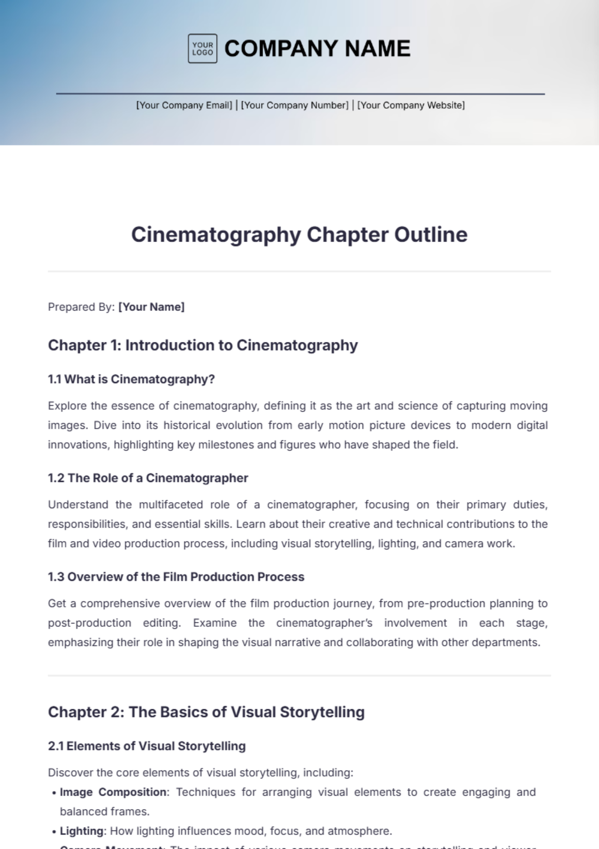 Cinematography Chapter Outline Template - Edit Online & Download