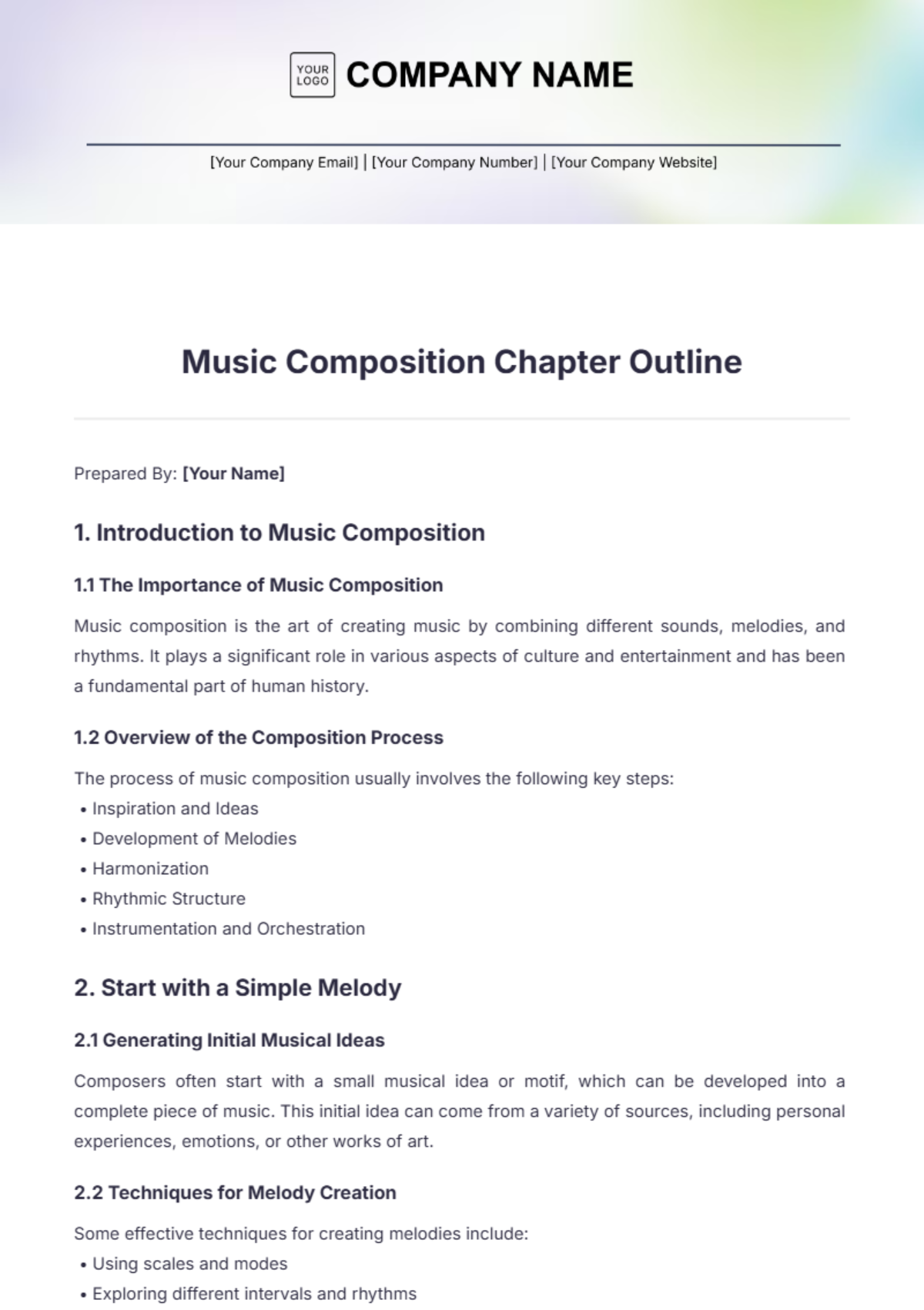 Music Composition Chapter Outline Template - Edit Online & Download