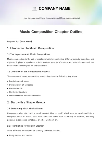 Free Music Composition Chapter Outline Template to Edit Online
